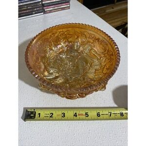 Imperial Glass Lustre Rose Carnival Glass Bowl Marigold Excellent Footed 7.5in